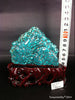 Natural blue turquoise stone with redwood stand 311.0 grams