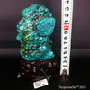 Natural blue turquoise stone with redwood stand 455.0 grams