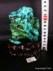 Natural blue turquoise stone with redwood stand 374.6 grams