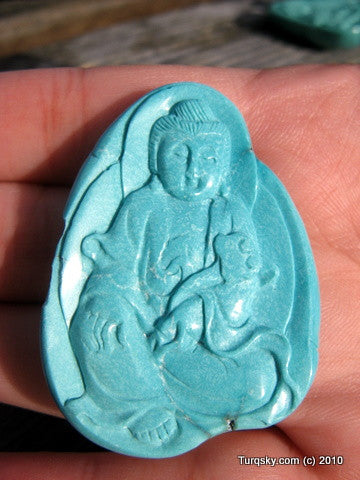 Blue Turquoise GuanYin Pendant 15.6 grams