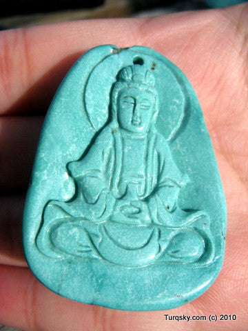 Blue Turquoise GuanYin Pendant 22.5 grams