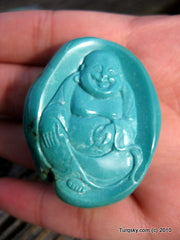 Blue Turquoise Laughing Buddha Pendant 22.7 grams