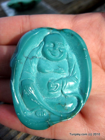 Blue Turquoise Laughing Buddha Pendant 23.8 grams