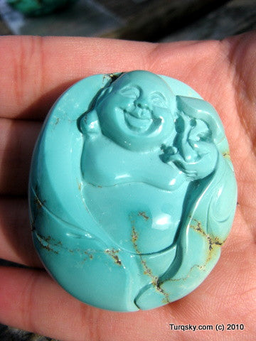 Blue Turquoise Laughing Buddha Pendant 40.1 grams