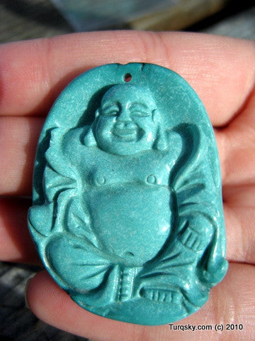 Blue Turquoise Laughing Buddha Pendant 18.7 grams