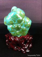 Natural blue turquoise stone with redwood stand 219.6 grams
