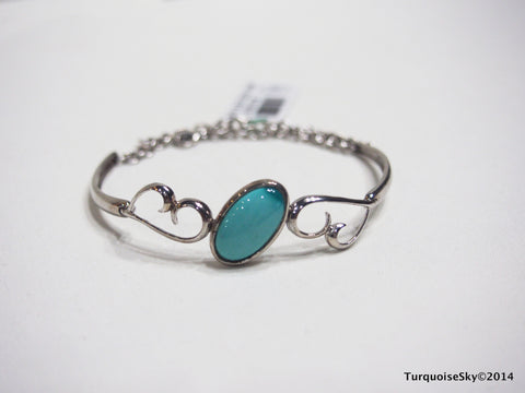 Natural turquoise silver bracelet 9.4 inches