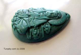 Dual-side hand carved natural turquoise pendant 8 - 9 grams