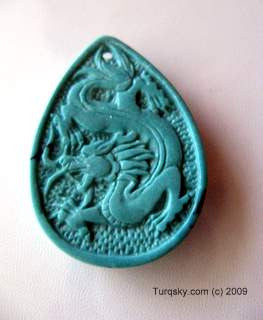 Dual-side hand carved natural turquoise pendant 6 - 7 grams
