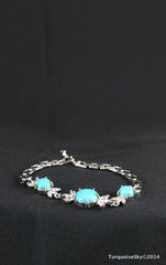 Natural turquoise bracelet with crystals 7.2 inches