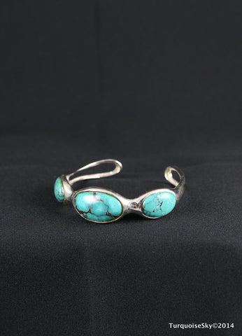 Natural turquoise sterling silver bracelet